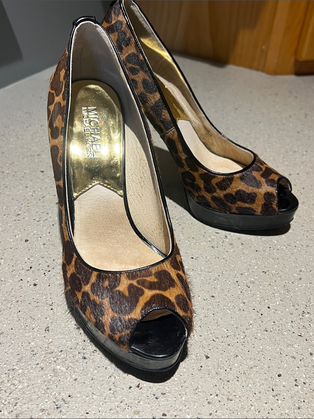 MICHAEL Michael Kors Leopard Print Peep-Toe Heels — Brown & Black